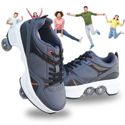 MLyzhe Deformation Roller Shoes Male and Female Skating Shoes Adult Children's Automatic Walking Shoes Invisible Pulley Shoes Skates with Double-Row Deform Wheel