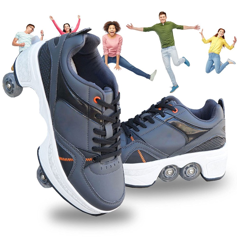 MLyzhe Deformation Roller Shoes Male and Female Skating Shoes Adult Children's Automatic Walking Shoes Invisible Pulley Shoes Skates with Double-Row Deform Wheel