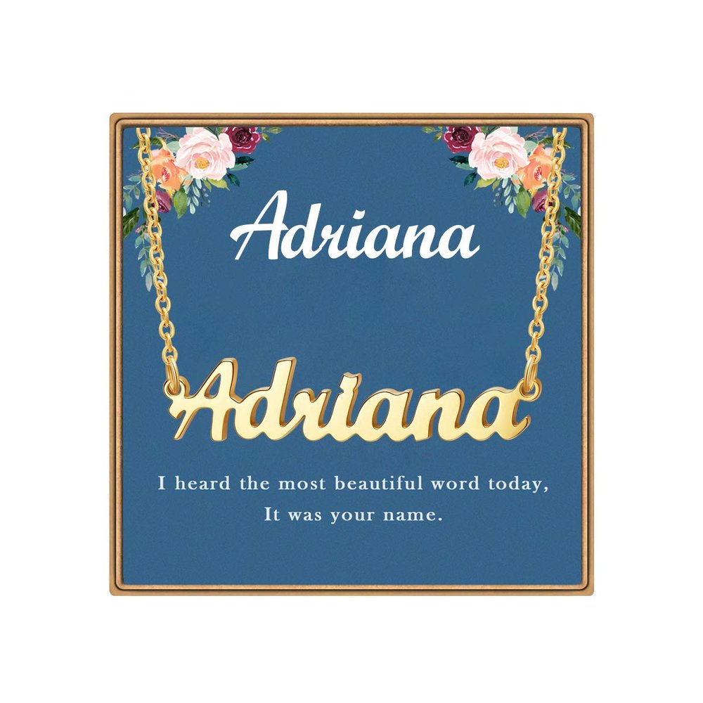 Ldurian Custom Name Necklace, Adriana Name Plate Pendant Necklace Pre Gifts, Charm Necklaces Jewelry for Birthday Anniversary