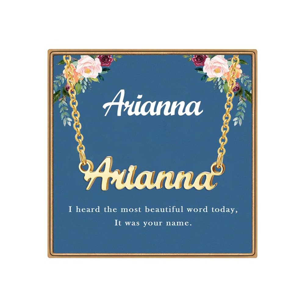 Ldurian Custom Name Necklace, Arianna Name Plate Pendant Necklace Pre Gifts, Charm Necklaces Jewelry for Birthday Anniversary