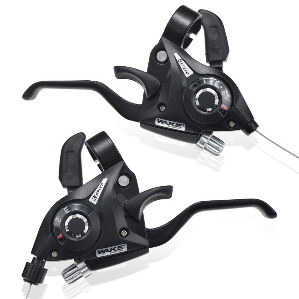 LITEONE Bicycle Brake Levers Shifter 3x8 24 Speed Shifter with Gear Indicator and V Brake Cable for Moutain Bike, Road Bike, MTB, BMX, Fixie Gear, Cycling