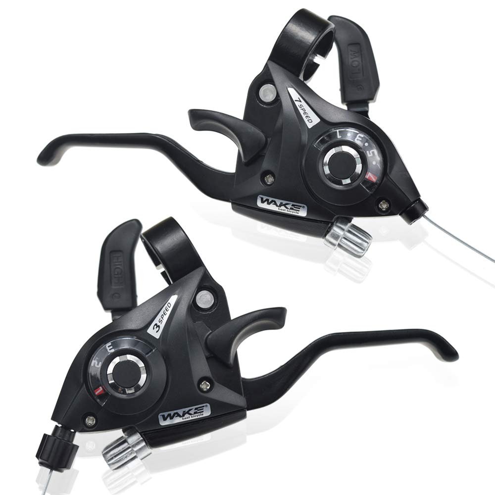 LITEONE Bicycle Brake Levers Shifter 3x7 21 Speed Shifter with Gear Indicator and V Brake Cable for Moutain Bike, Road Bike, MTB, BMX, Fixie Gear, Cycling