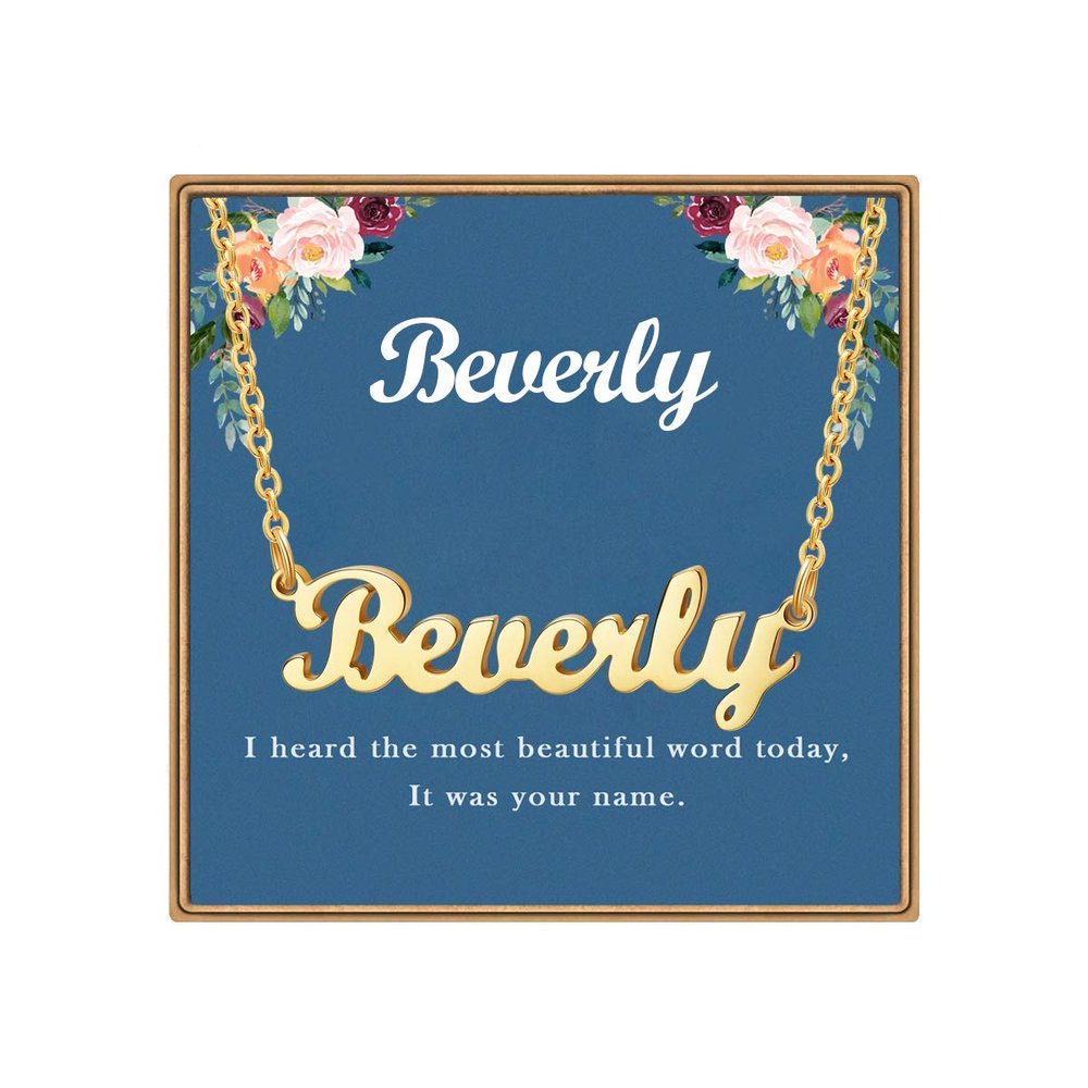 Ldurian Custom Name Necklace, Beverly Name Plate Pendant Necklace Pre Gifts, Charm Necklaces Jewelry for Birthday Anniversary
