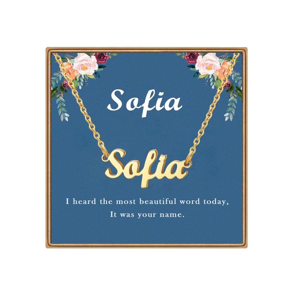 Ldurian Custom Name Necklace, Sofia Name Plate Pendant Necklace Pre Gifts, Charm Necklaces Jewelry for Birthday Anniversary