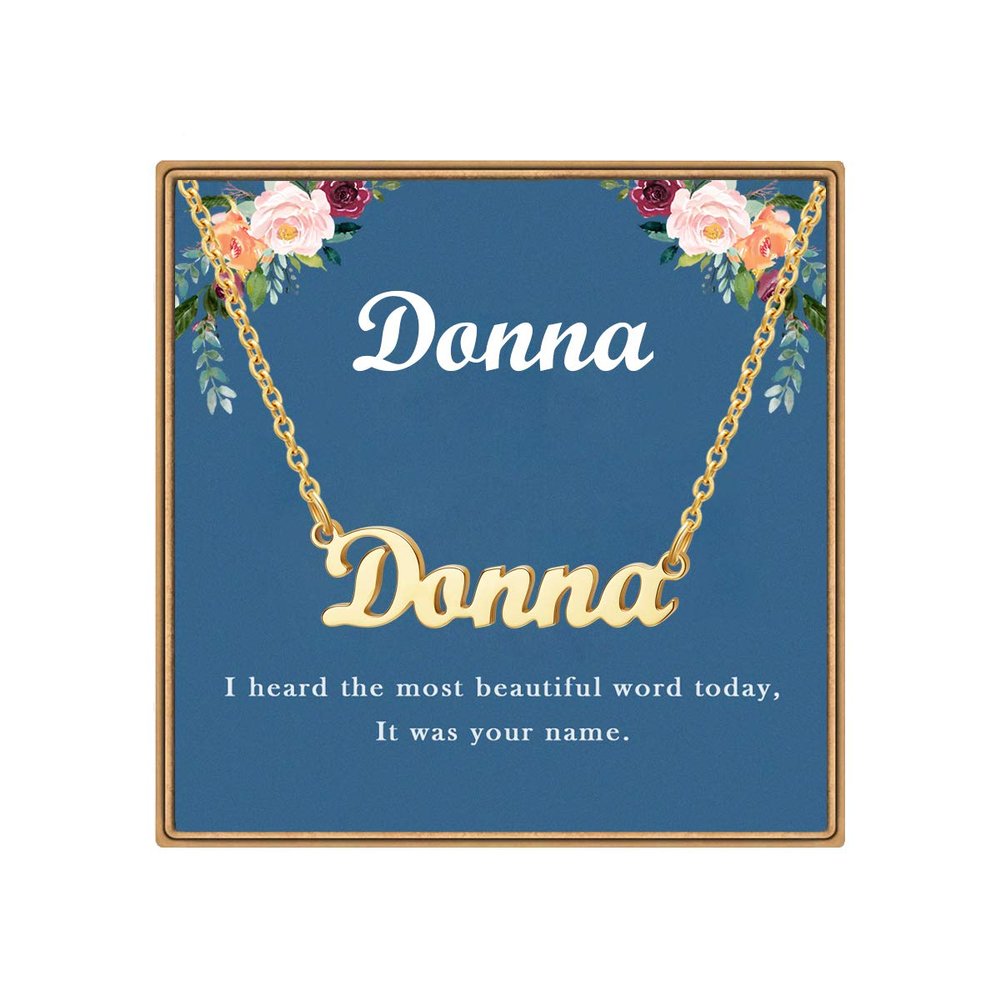 Ldurian Custom Name Necklace, Donna Name Plate Pendant Necklace Pre Gifts, Charm Necklaces Jewelry for Birthday Anniversary