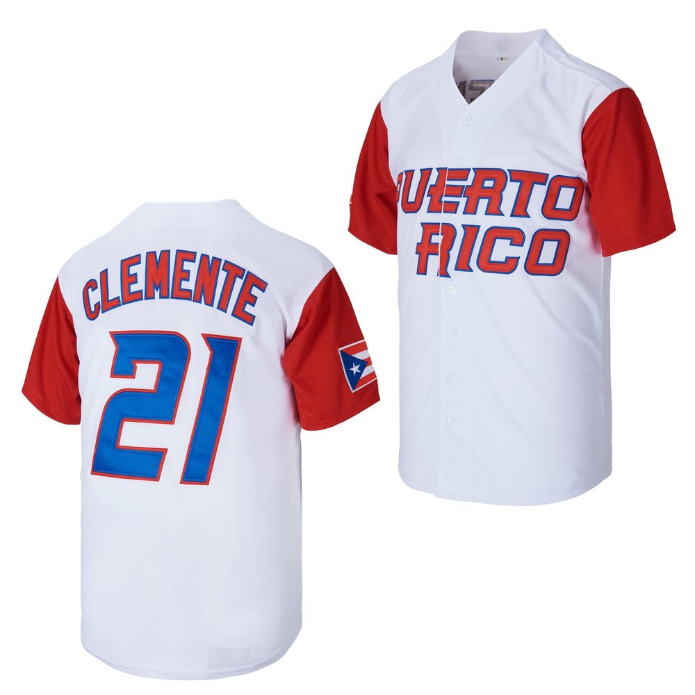 #21 Roberto Clemente Puerto Rico Classic Mens Baseball Jersey Stitched Size M White