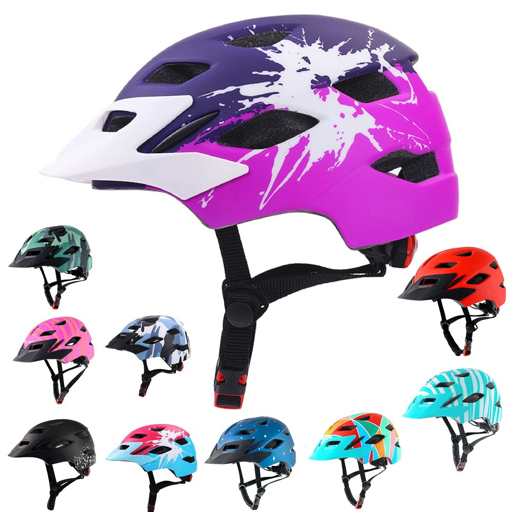 Kids Bike Helmet,Bavilk Kids Boys Girls Bike Helmets with LED Light Detachable Visor Children Youth Teen Multi-Sport for Skating Cycling Scooter Skateboard Adjustable & Lightweight 19.7"-22.4"