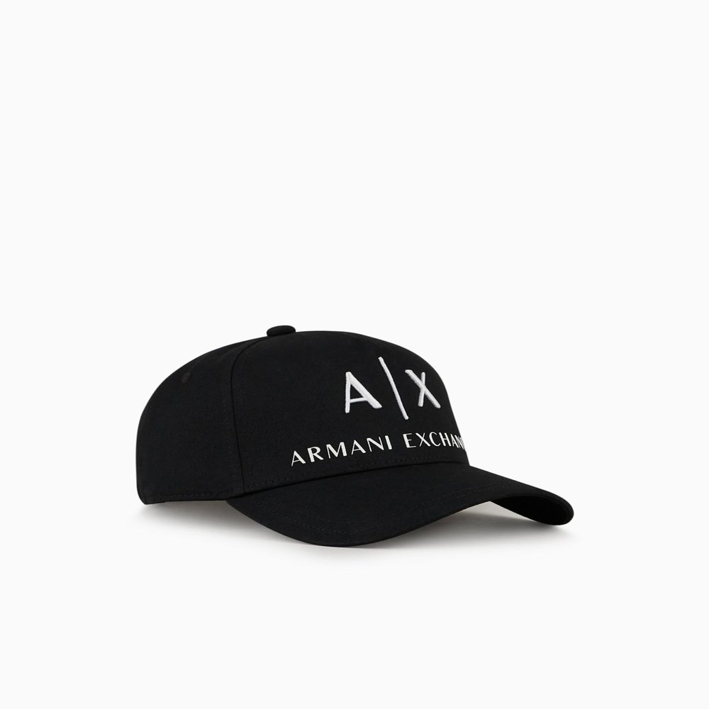 Armani Exchange Men's Baseball Hat with Embroided Logo, Black/White, One Size