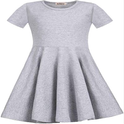 TriKalor Girls Dresses Short Sleeve Solid Color Skater Casual Twirly Dress with Pockets Gray 6-7 Years