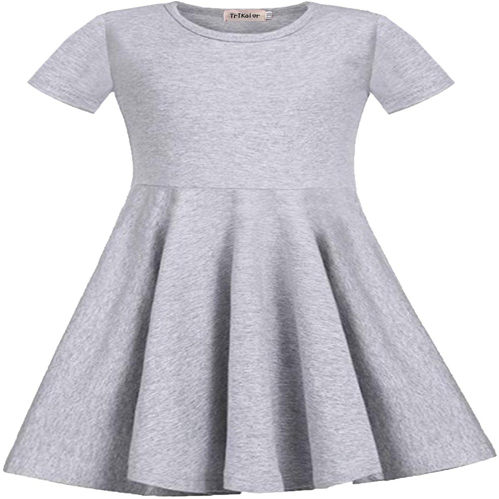 TriKalor Girls Dresses Short Sleeve Solid Color Skater Casual Twirly Dress with Pockets Gray 6-7 Years