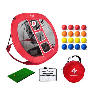 A GAME SPORTS Golf Chipping Net with Mat - Pop Up Golf Practice Nets for Backyard & Indoor/Outdoor Swing Practice