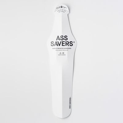 Ass Savers Regular Saddle Mudguard, 23-35 mm Tires, Generation 4, Maximum Protection, Rainy Rides, No Tools Mount, Patented Flip Tip, Lightweight, Stable, Self Centering, Commuter, Road, White