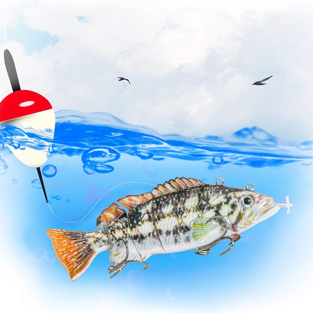 UFISH -Large Size Electric Live Bait - Swimming Robotic Segment Fishing Lure - Animated Swim Bait (River Bass)