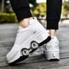 Double-Row Deform Wheel Automatic Walking Shoes Invisible Deformation Roller Skate 2 in 1 Removable Pulley Skates Skating Parkour (White Silver, US 7.5) view 4