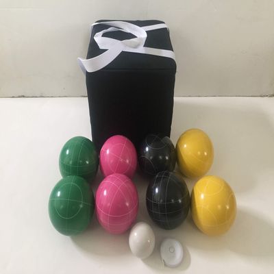 BuyBocceBalls Listing - Unique Bocce Set - 107mm with Green, Yellow, Black, Pink Balls