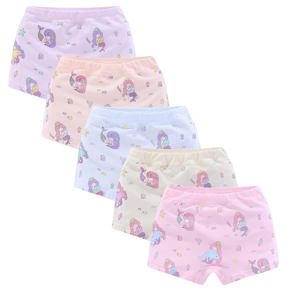 CHUNG Toddler Little Girls Kids Briefs Panties Soft Cotton Boyshort Underwear Set 5/6 Pack (2T, Mermaid)