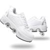 Double-Row Deform Wheel Automatic Walking Shoes Invisible Deformation Roller Skate 2 in 1 Removable Pulley Skates Skating Parkour (White Silver, US 9.5) view 1