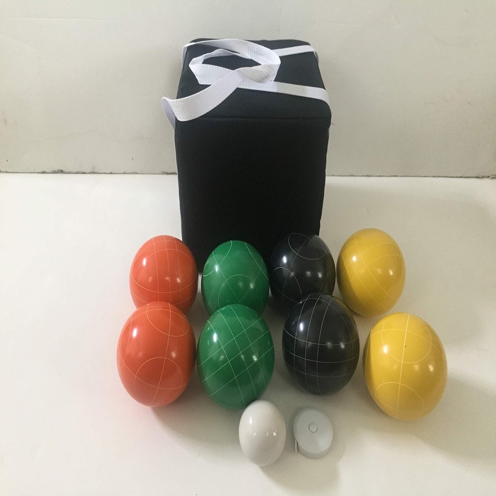 BuyBocceBalls Listing - Unique Bocce Set - 107mm with Green, Yellow, Black, Orange Balls
