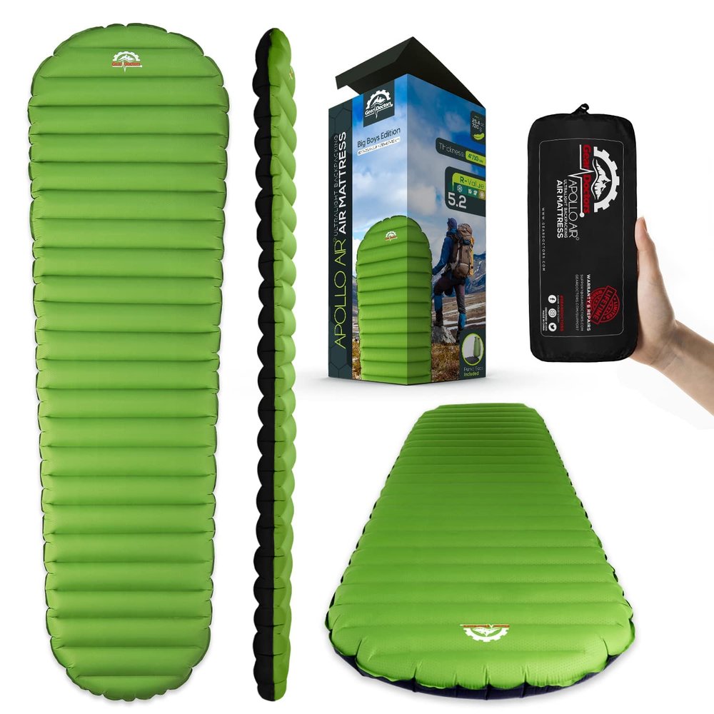 Gear Doctors ApolloAir 5.2 R-Value [17oz] Ultralight Insulated Inflatable Camping Sleeping Pad  Backpacking Sleeping Pad  Camping Mattress Compact Lightweight for HikingAir Mattress for Backpacking