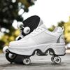 Double-Row Deform Wheel Automatic Walking Shoes Invisible Deformation Roller Skate 2 in 1 Removable Pulley Skates Skating Parkour (White Silver, US9) view 3