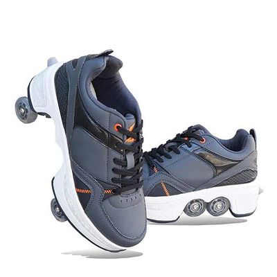 Double-Row Deform Wheel Automatic Walking Shoes Invisible Deformation Roller Skate 2 in 1 Removable Pulley Skates Skating Parkour (Light Black, US 3.5)
