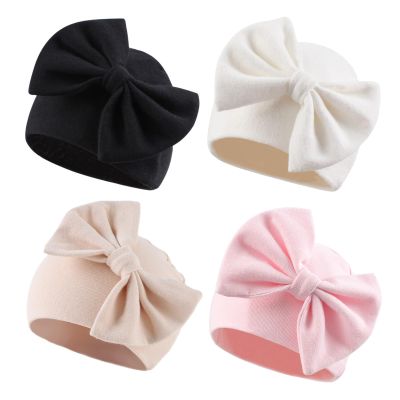 Bamery Newborn Baby Girl Hat Cotton Baby Bow Beanie Preemie Hats Spring Infant Hats for Girls 0-12 Months (4PACK-E, 0-6 Months)