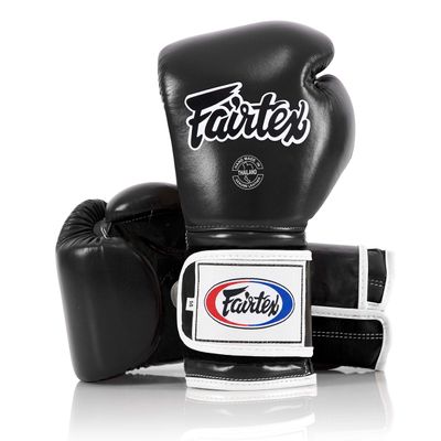 Fairtex Muay Thai Boxing Gloves BGV9 - Heavy Hitter Mexican Style Training & Sparring Gloves for Kick Boxing MMA K1 (Black/White Piping, 12 oz)