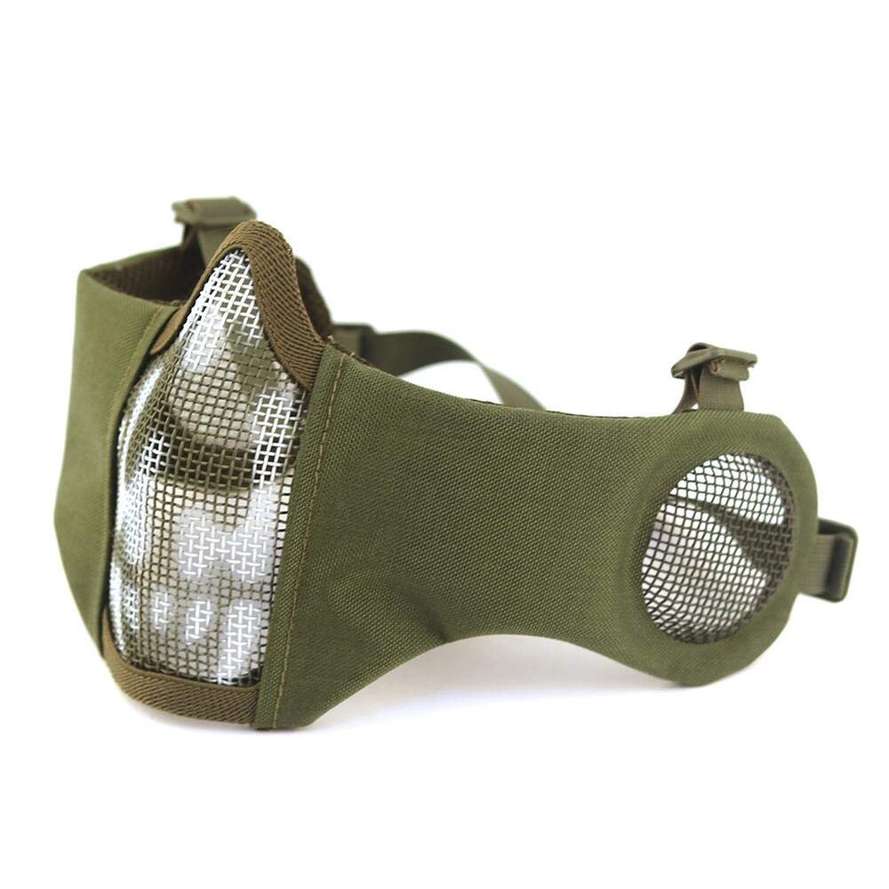 ATAIRSOFT Tactical Airsoft CS Protective Lower Guard Mesh Nylon Half Face Mask with Ear Cover Green Skull