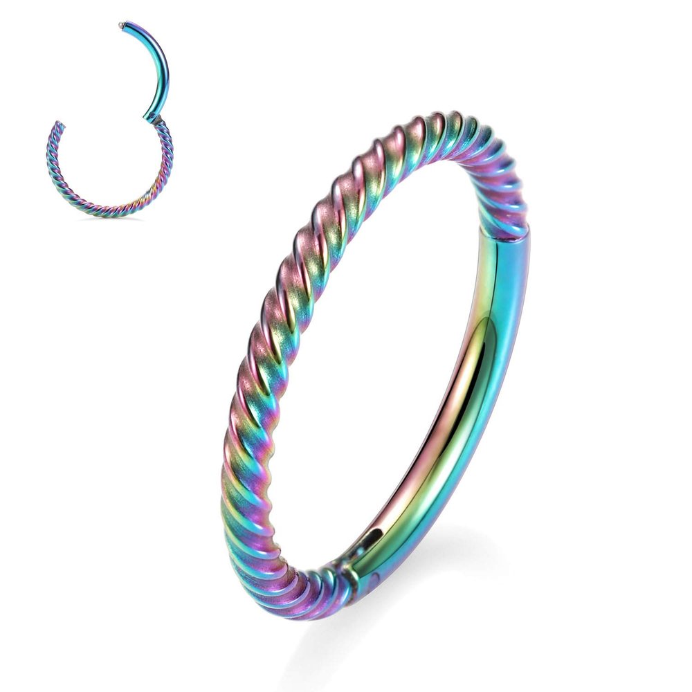 16g Cartilage Hoop Earring 10mm - 316L Surgical Steel for Women - Rainbow Nose Ring 16 Gauge - Helix, Conch, Lip Piercing Jewelry