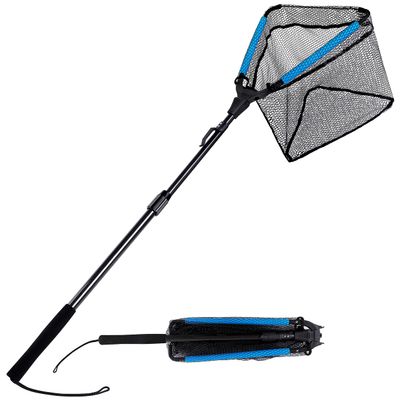 PLUSINNO Fishing Net Fish Floating Landing Net, Kayak Nets with Fixed Foldable Telescopic Pole Handle, Bass Trout Fishing Nets with Nylon Mesh for Pond Lake River,Fishing Gear Gifts for Men,Blue 1.5