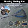 PLUSINNO Fishing Net Fish Floating Landing Net, Kayak Nets with Fixed Foldable Telescopic Pole Handle, Bass Trout Fishing Nets with Nylon Mesh for Pond Lake River,Fishing Gear Gifts for Men,Blue 0.9M view 2
