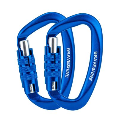 BRAVESHINE Heavy-Weight Carabiner - 2 Pack D Ring Snap Keychain Locking Caribeaner Clips - 12KN Aluminum Screw Buckle Carabiner Hooks for Men Women Keys Keychain, Water Bottle, Dog Leash - Royal Blue