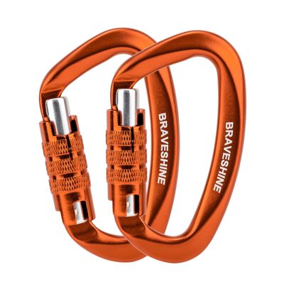 BRAVESHINE Heavy- Weight Carabiner - 2 Pack D Ring Snap Keychain Locking Caribeaner Clips - 12KN Aluminum Screw Buckle Carabiner Hooks for Men Women Keys Keychain, Water Bottle, Dog Leash - Orange