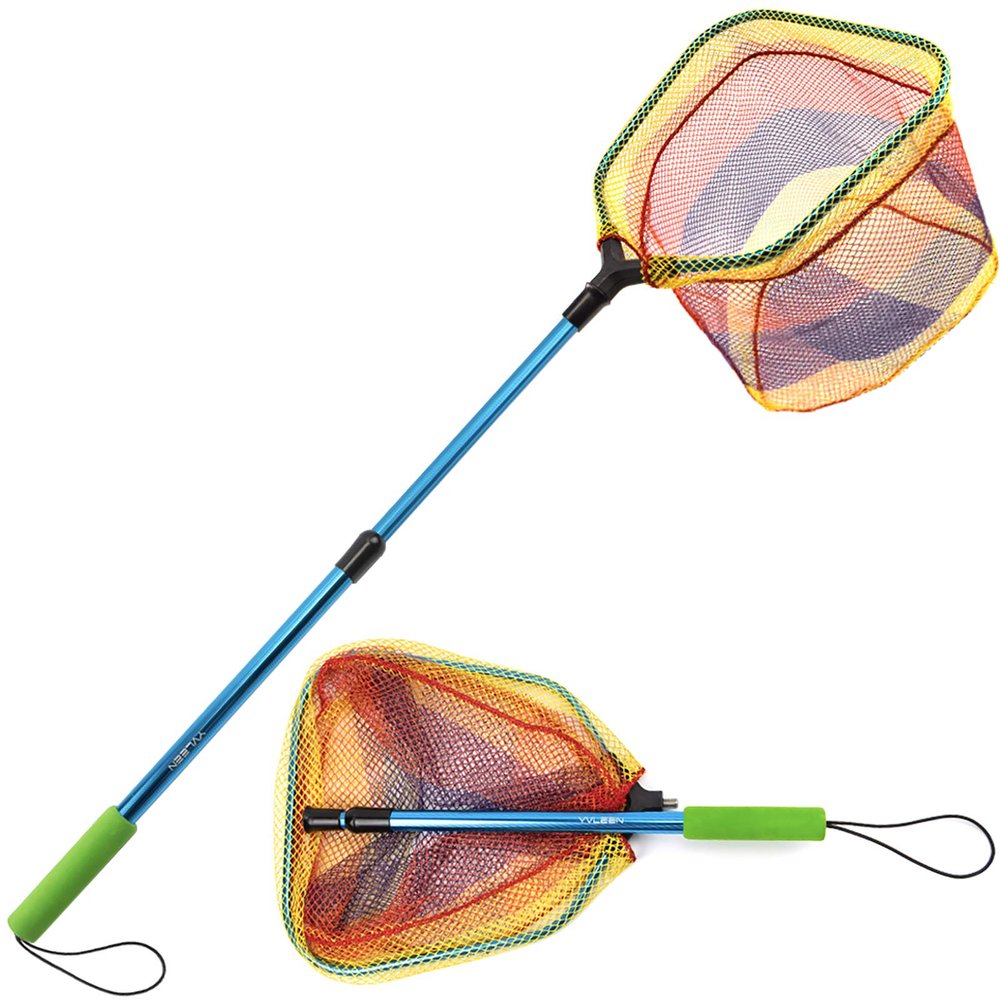 YVLEEN Kids Fishing Net for Lakes - Minnow Nets for Kids - Aluminum Collapsible Telescopic Fishing Pole Handle and Nylon Mesh Small Fishing net - Butterfly Nets for Kids Outdoor Playing