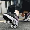 Double-Row Deform Wheel Automatic Walking Shoes Invisible Deformation Roller Skate 2 in 1 Removable Pulley Skates Skating Parkour (Black Powder, US 7) view 2