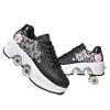 Double-Row Deform Wheel Automatic Walking Shoes Invisible Deformation Roller Skate 2 in 1 Removable Pulley Skates Skating Parkour (Black Powder, US 6.5) view 1