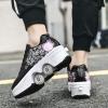 Double-Row Deform Wheel Automatic Walking Shoes Invisible Deformation Roller Skate 2 in 1 Removable Pulley Skates Skating Parkour (Black Powder, US 6.5) view 3