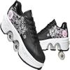 Double-Row Deform Wheel Automatic Walking Shoes Invisible Deformation Roller Skate 2 in 1 Removable Pulley Skates Skating Parkour (Black Powder, US8.5) view 1