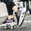 Double-Row Deform Wheel Automatic Walking Shoes Invisible Deformation Roller Skate 2 in 1 Removable Pulley Skates Skating Parkour (Black Powder, US8.5) view 3