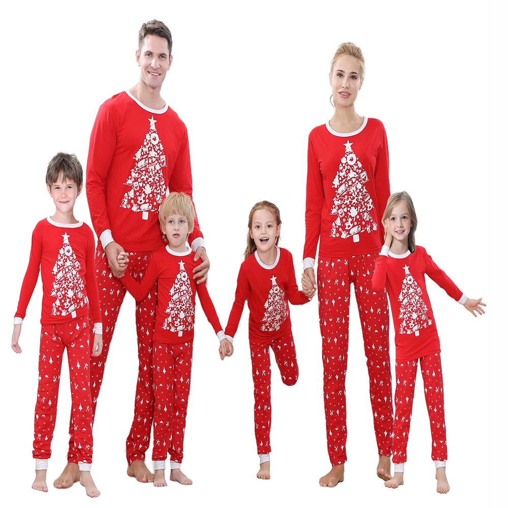Benaive Matching Family Christmas Pajamas Set Boys Girls Holiday xmas Pjs for Family Toddlers Kids Children Sleepwear Cotton Womens Mens Pyjamas Jammies (Green & Grey, Christmas Tree, Kid-14)
