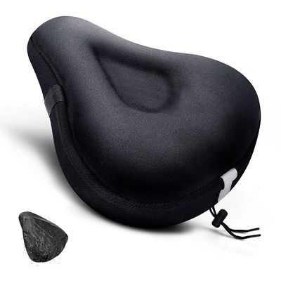 ANZOME Gel Bike Seat Cushion for Women & Men - Extra Soft Memory Foam Padded Bike Seat Cover for Peloton, Spin Class & Exercise Bikes - Non-Slip Fit with Reflective Strip (Black, Fits up to 10.5x9.5)