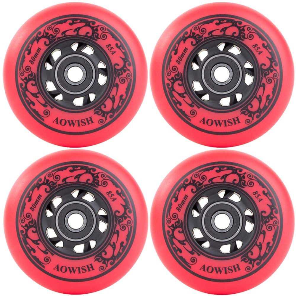 AOWISH 4-Pack Inline Skate Wheels Outdoor Asphalt Formula 85A Hockey Roller Blades Replacement Wheel with Bearings ABEC-9 and Floating Spacers (Red, 72mm)