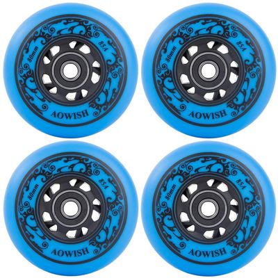 AOWISH 4-Pack Inline Skate Wheels Outdoor Asphalt Formula 85A Hockey Roller Blades Replacement Wheel with Bearings ABEC-9 and Floating Spacers (Blue, 76mm)