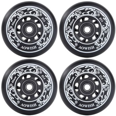 AOWISH 4-Pack Inline Skate Wheels Outdoor Asphalt Formula 85A Hockey Roller Blades Replacement Wheel with Bearings ABEC-9 and Floating Spacers (Black, 76mm)