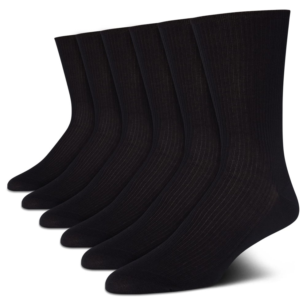 Calvin Klein Mens Dress Socks - 6 Pairs Soft Cotton Blend Crew Socks for Men - Classic Comfort Stay Up Cuff Mixed Pattern, Size 7-12, Black Textured