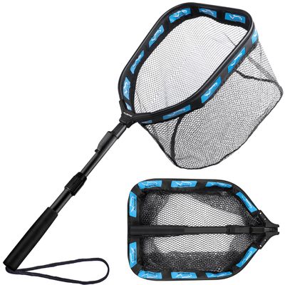 PLUSINNO Floating Fishing Net for Steelhead, Salmon, Fly, Kayak, Catfish, Bass, Trout Fishing, Rubber Coated Foldable Landing Net with Telescoping Pole Handle, Fishing Gear and Gifts for Men (1.0m)