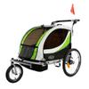 ClevrPlus Deluxe 3-in-1 Double 2 Seat Bicycle Bike Trailer Jogger Stroller for Kids Children | Foldable w/Pivot Front Wheel, Green view 1