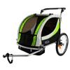 ClevrPlus Deluxe 3-in-1 Double 2 Seat Bicycle Bike Trailer Jogger Stroller for Kids Children | Foldable w/Pivot Front Wheel, Green view 2