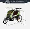 ClevrPlus Deluxe 3-in-1 Double 2 Seat Bicycle Bike Trailer Jogger Stroller for Kids Children | Foldable w/Pivot Front Wheel, Green view 4