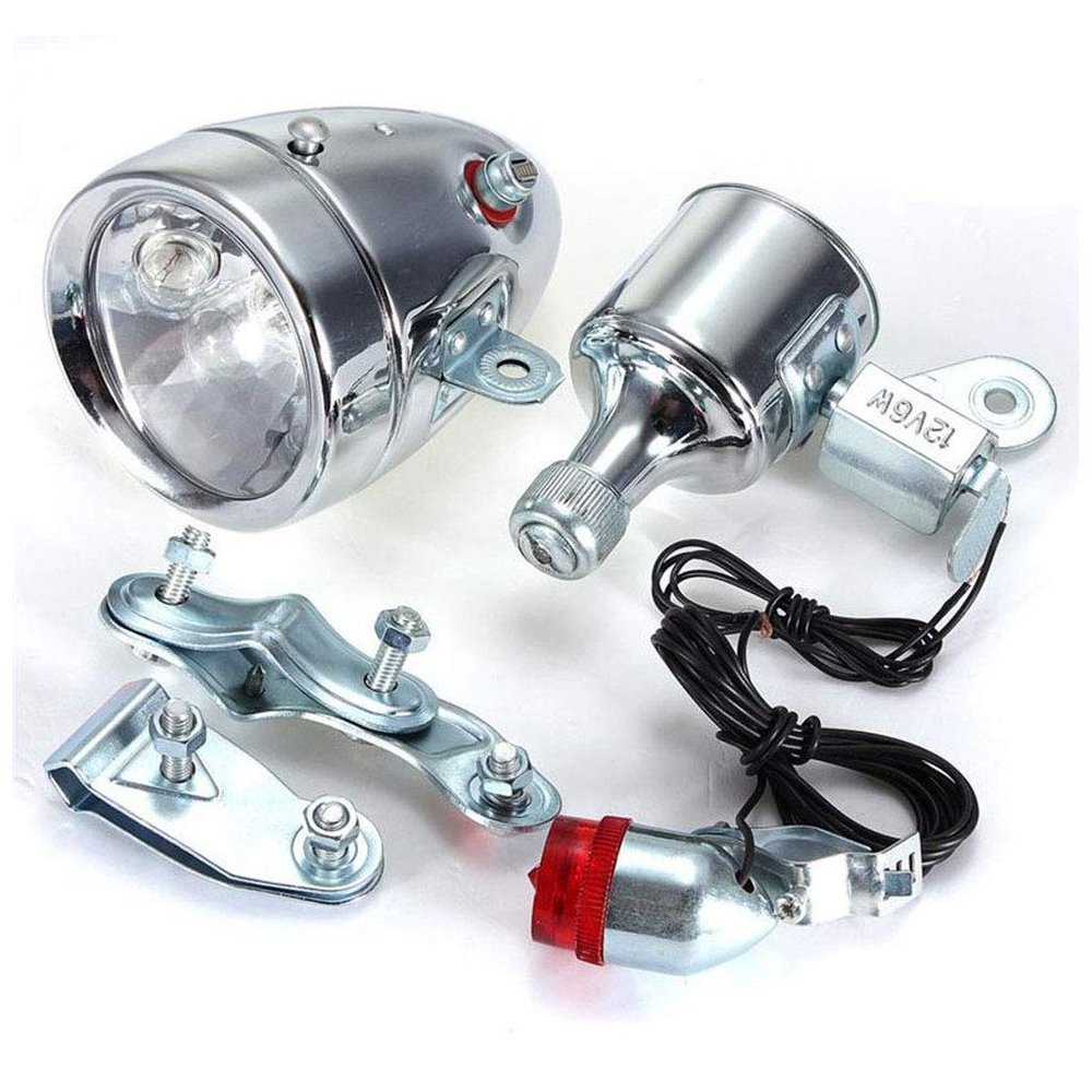 Q-XIAOKEAI,Vintage Bicycle Motorized Bike Friction 12V 6W Generator Headlight Tail Light